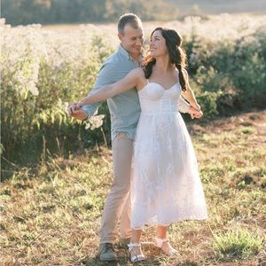 Lulus White Bustier Lace Midi Dress